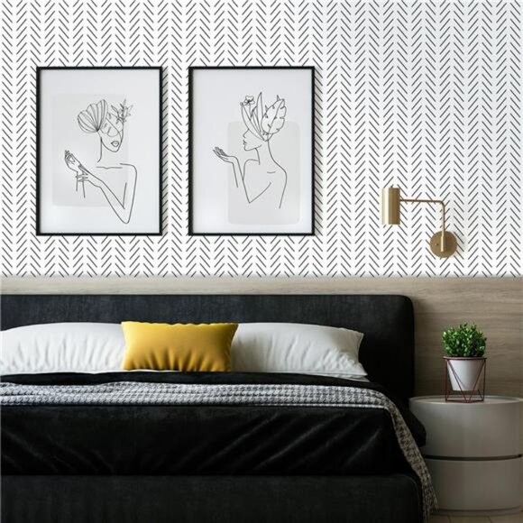 17.7x 118.1" Geometric Removable‎ Wallpaper Peel and Stick Self Adhesive, Black - Picture 2 of 6